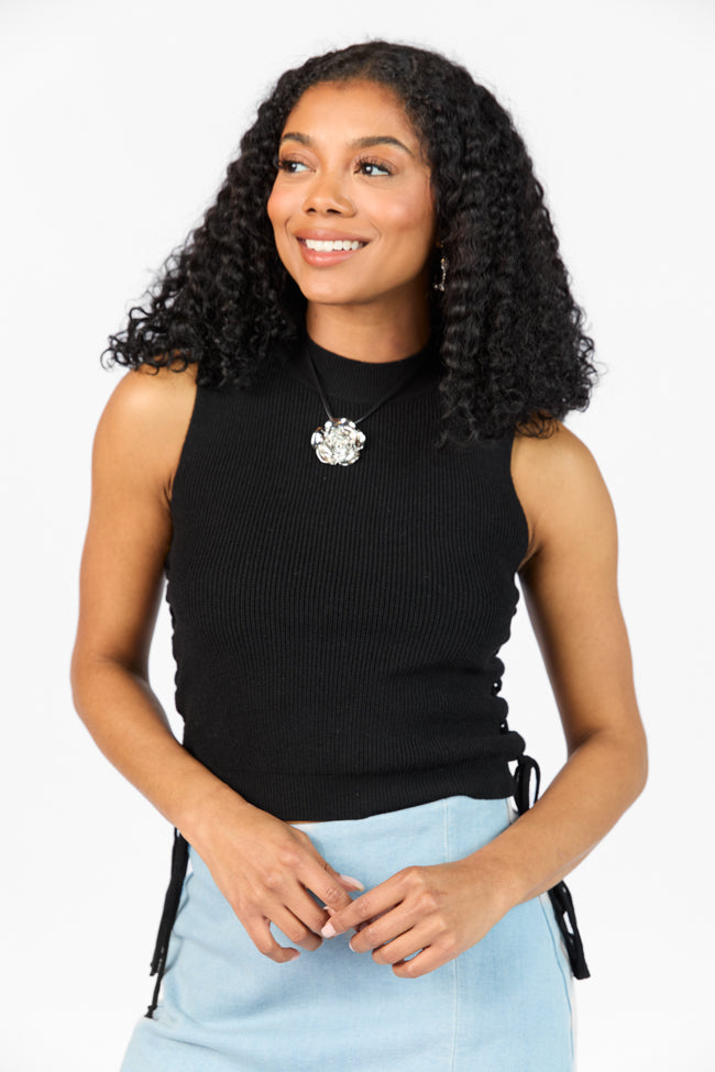 Strike The Right Note Black Corset Side Detail Sweater Tank FINAL SALE - Image 3