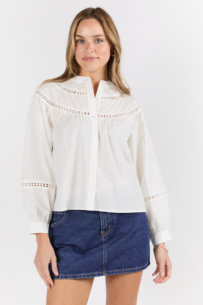 Memorable Moments Ivory Ladder Detail Long Sleeve Woven Blouse FINAL SALE - Image 2