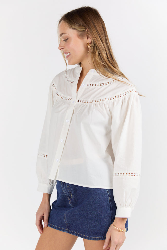Memorable Moments Ivory Ladder Detail Long Sleeve Woven Blouse FINAL SALE - Image 5