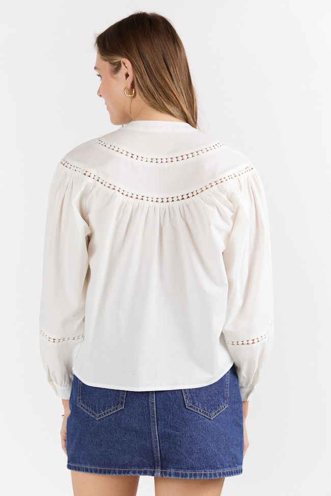 Memorable Moments Ivory Ladder Detail Long Sleeve Woven Blouse FINAL SALE - Image 4