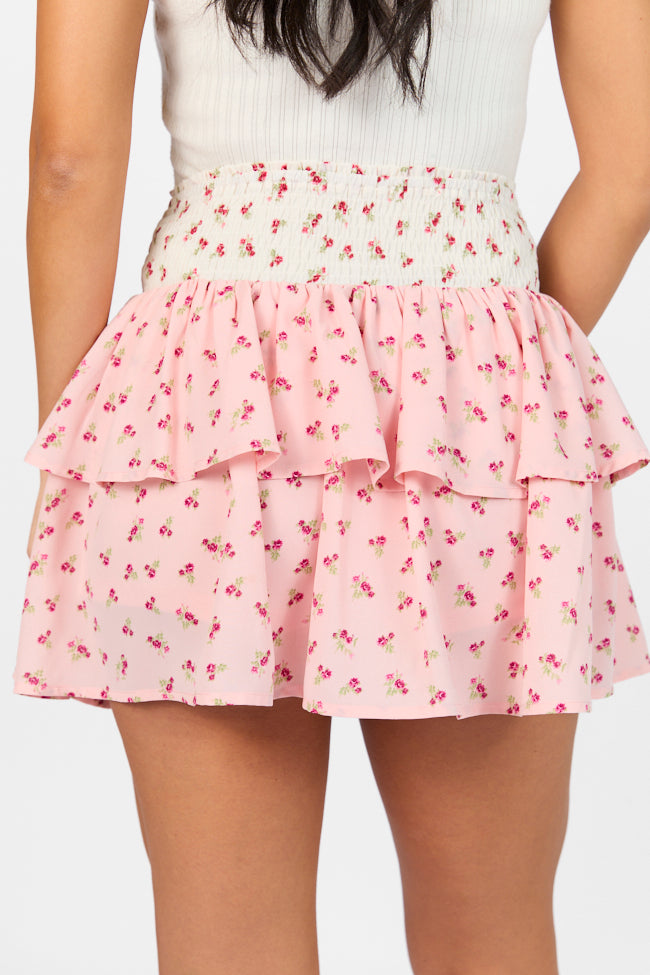 Special Day Ivory and Pink Multi Floral Color Block Tiered Skort FINAL SALE - Image 5