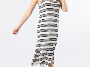 Endless Coastline Black and Ivory Striped Knit Sweater Dress FINAL SALE