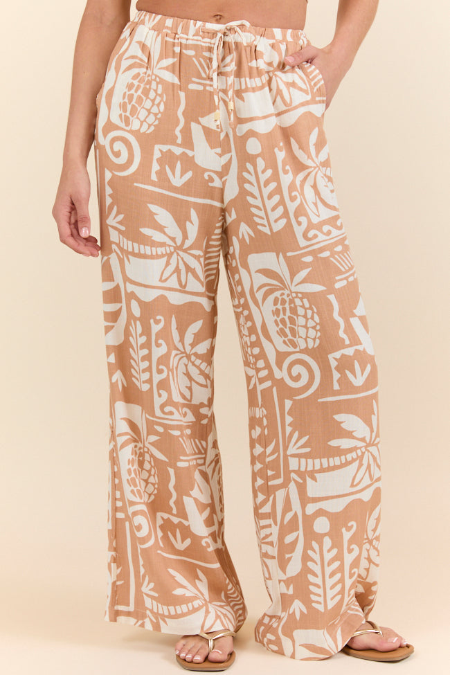 Island Escape Taupe Printed Pull On Pants FINAL SALE