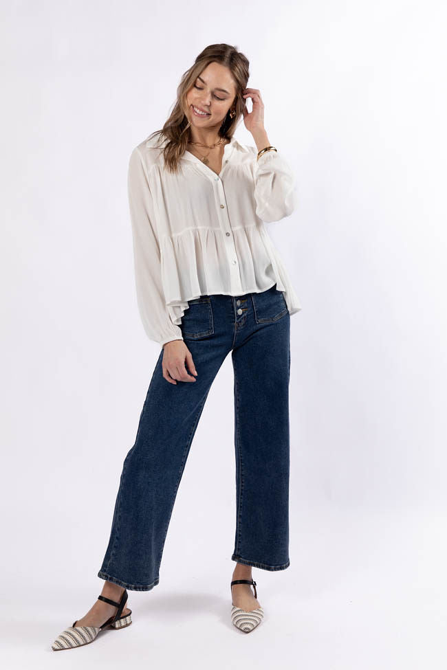 Something Good Ivory Tiered Relaxed Button Down Blouse FINAL SALE - Image 2