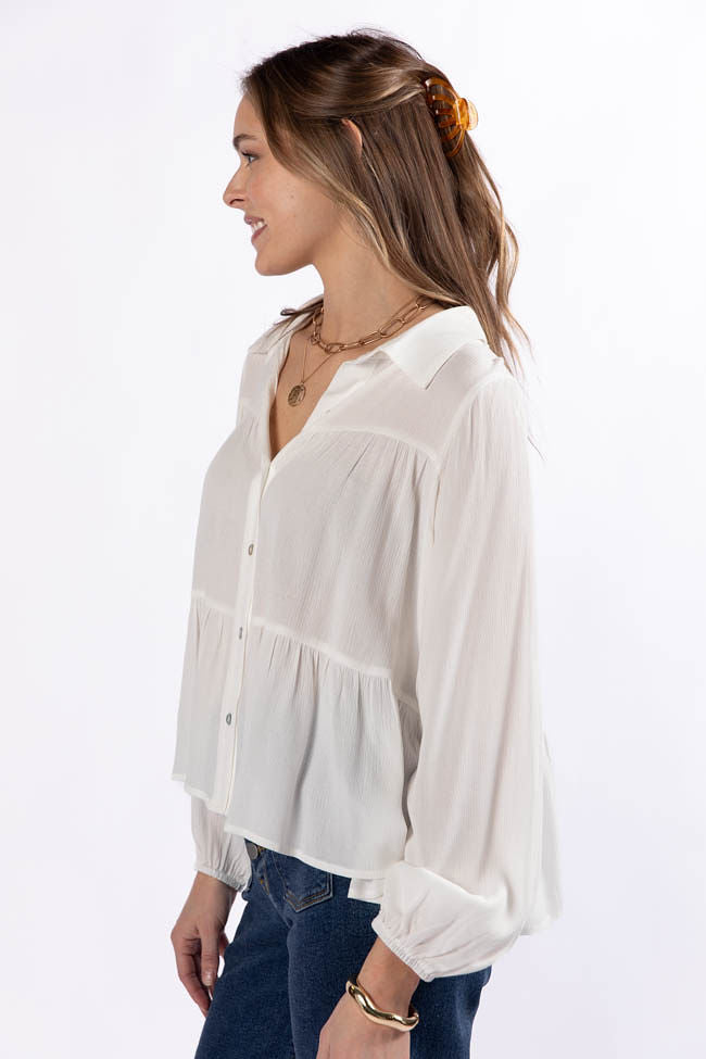 Something Good Ivory Tiered Relaxed Button Down Blouse FINAL SALE - Image 4