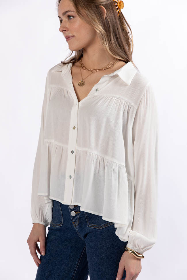 Something Good Ivory Tiered Relaxed Button Down Blouse FINAL SALE - Image 3