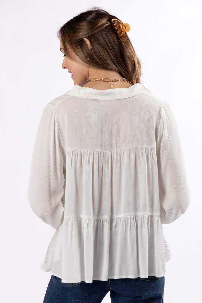 Something Good Ivory Tiered Relaxed Button Down Blouse FINAL SALE - Image 5
