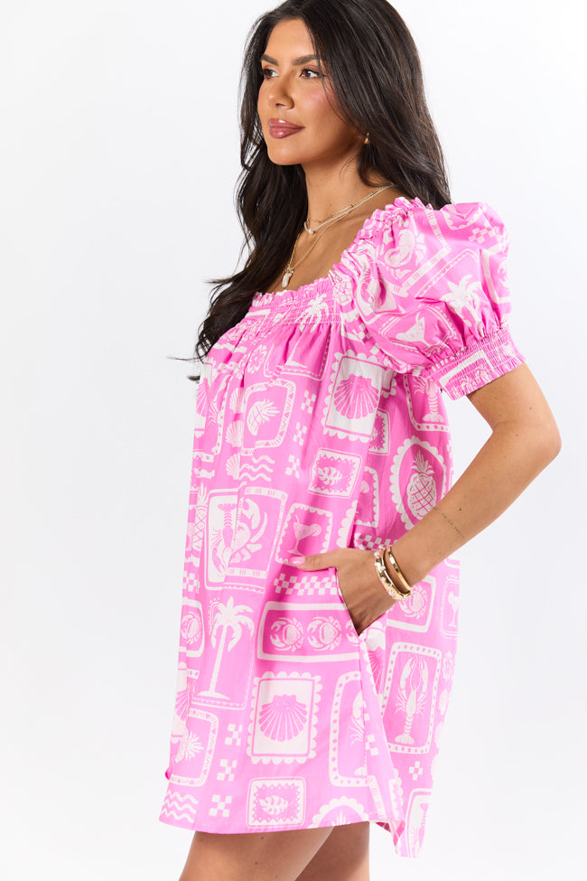 Shore-ly Yours Pink and White Icon Print Dress FINAL SALE - Image 5
