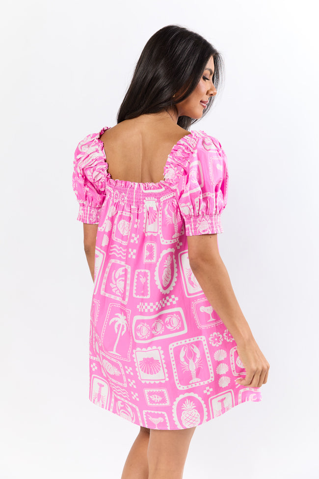 Shore-ly Yours Pink and White Icon Print Dress FINAL SALE - Image 6