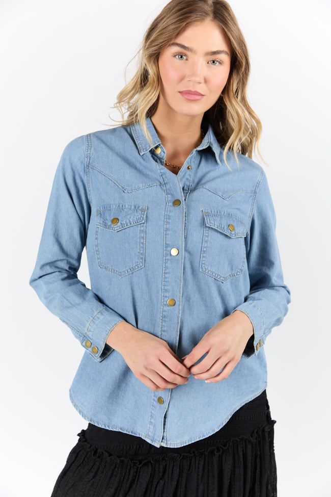 Gussied Up Yoke Detail Chambray Button Down Shirt FINAL SALE - Image 2