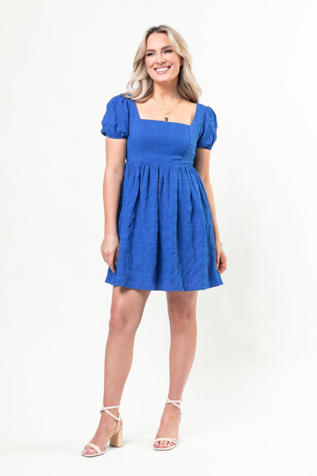 Breezing By Cobalt Textured Square Neck Mini Dress FINAL SALE