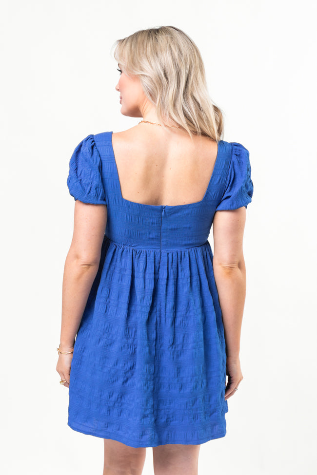 Breezing By Cobalt Textured Square Neck Mini Dress FINAL SALE - Image 4