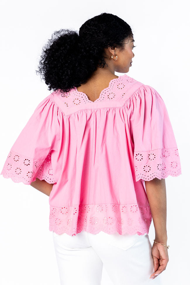 No Regrets Pink Eyelet Detail Popover Short Sleeve Blouse FINAL SALE - Image 7