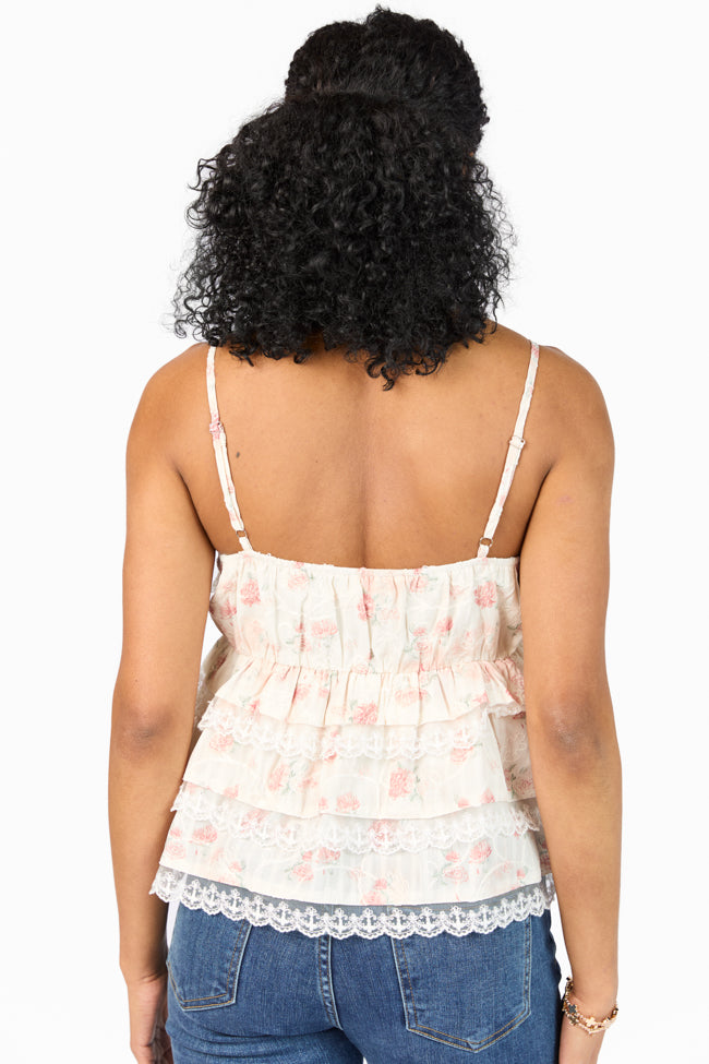 Come Out In The Wash Cream Multi Lace Tiered Floral Tank FINAL SALE - Image 6