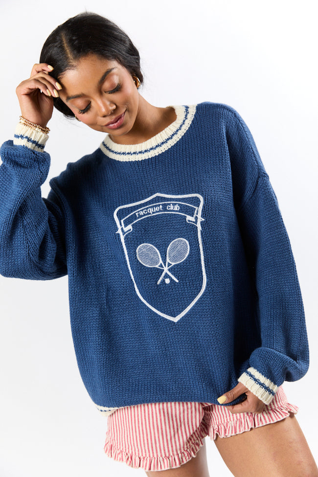 Racquet Club Navy Crew Neck Sweater FINAL SALE - Image 4