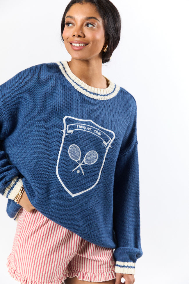 Racquet Club Navy Crew Neck Sweater FINAL SALE - Image 2