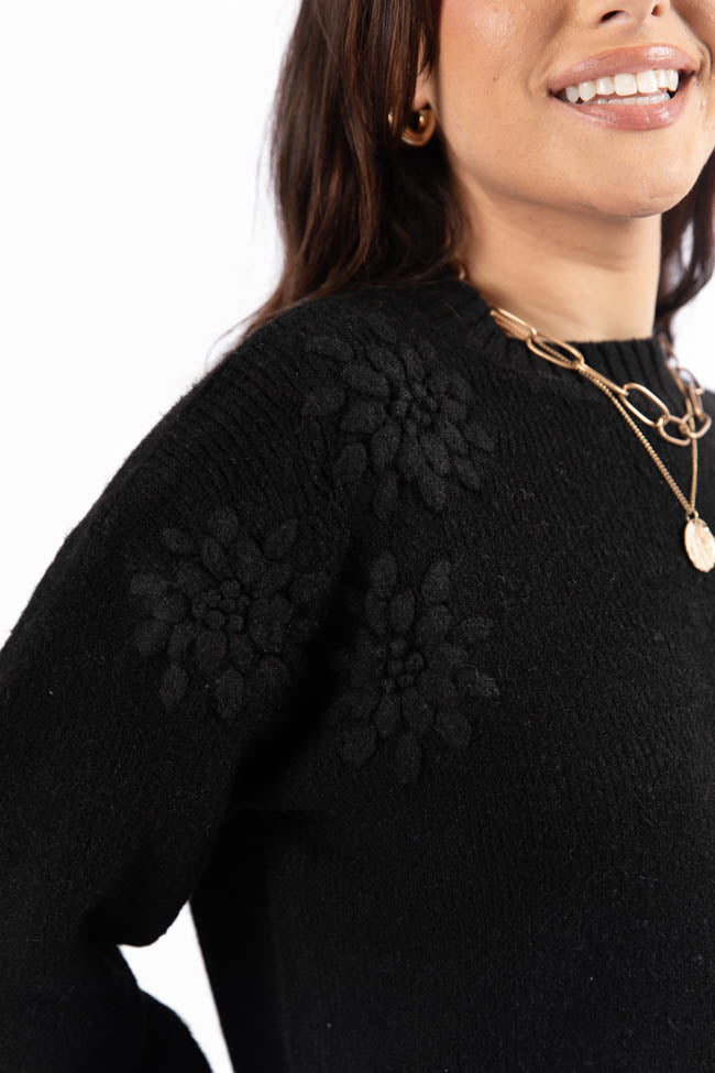 Days Of Dreaming Black Floral Embroidered Crew Neck Sweater FINAL SALE - Image 3