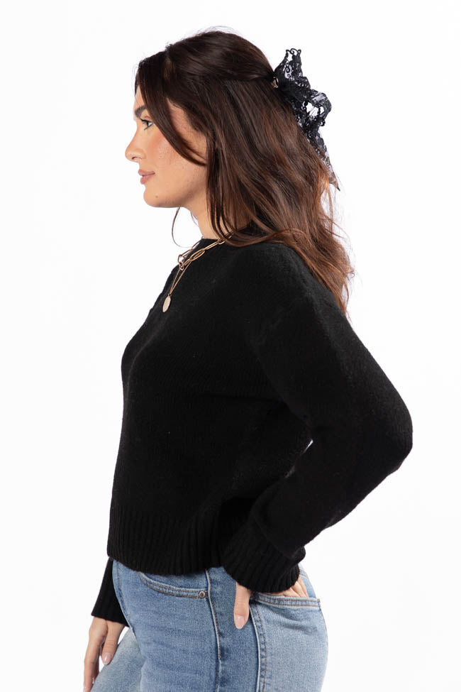 Days Of Dreaming Black Floral Embroidered Crew Neck Sweater FINAL SALE - Image 5