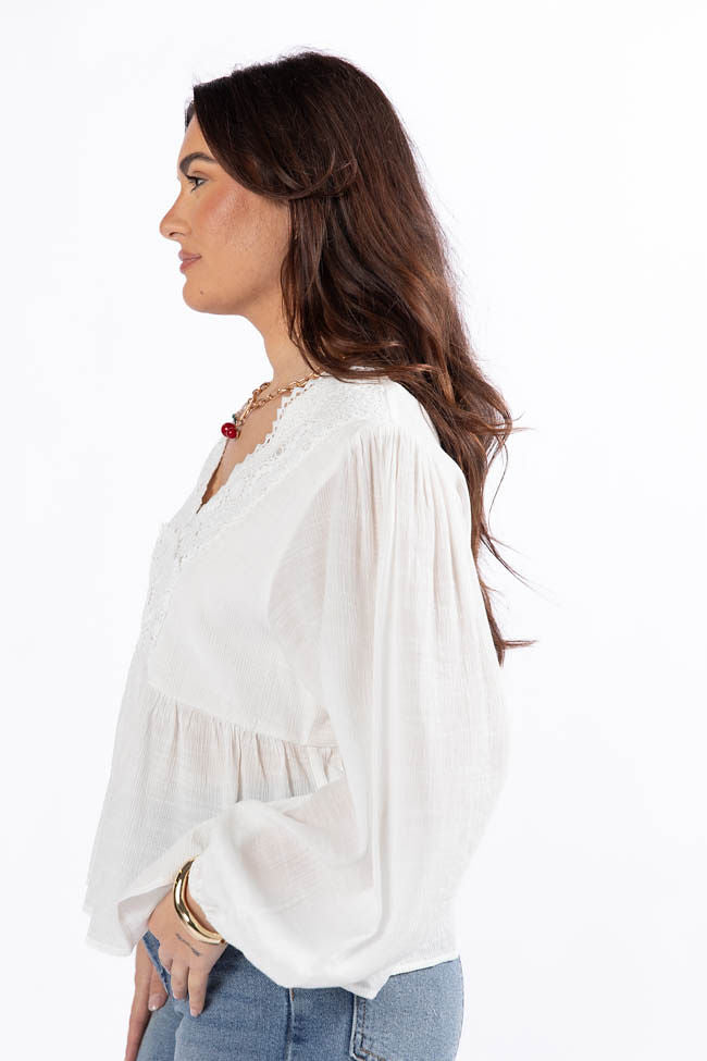 Glistening Lights Ivory Lace Detail Woven Long Sleeve Blouse FINAL SALE - Image 5