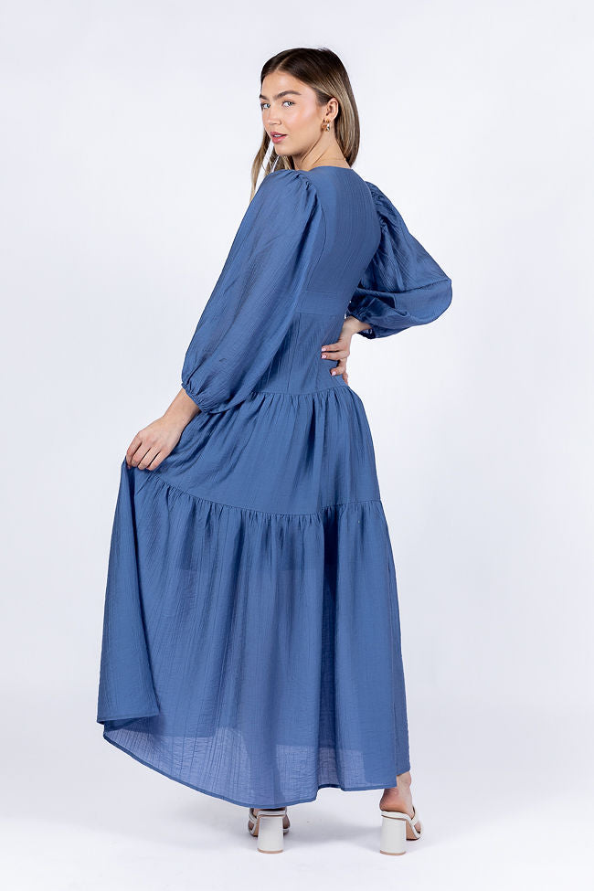 Enchanting Moments Blue Button Detail Maxi Dress FINAL SALE - Image 5