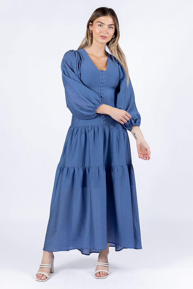 Enchanting Moments Blue Button Detail Maxi Dress FINAL SALE - Image 3