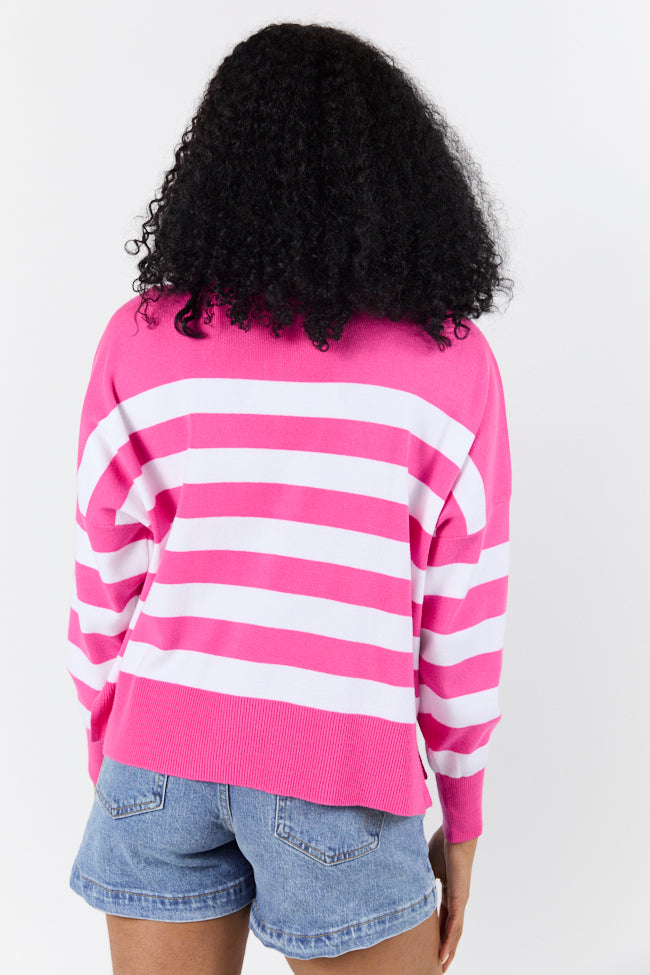 Pulling Heartstrings Hip Length Pink Stripe Quarter Zip Pullover FINAL SALE - Image 5