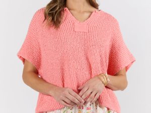 Make Waves Coral Short Sleeve Textured Lightweight Sweater FINAL SALE