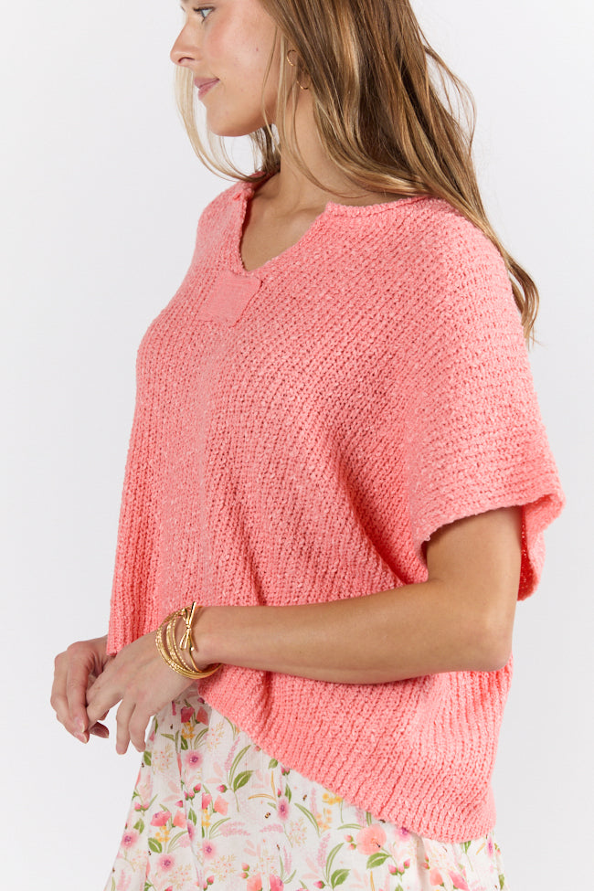 Make Waves Coral Short Sleeve Textured Lightweight Sweater FINAL SALE - Image 4
