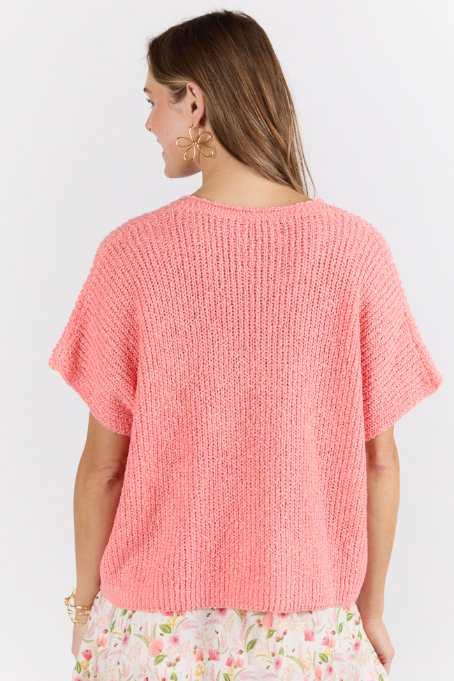 Make Waves Coral Short Sleeve Textured Lightweight Sweater FINAL SALE - Image 6