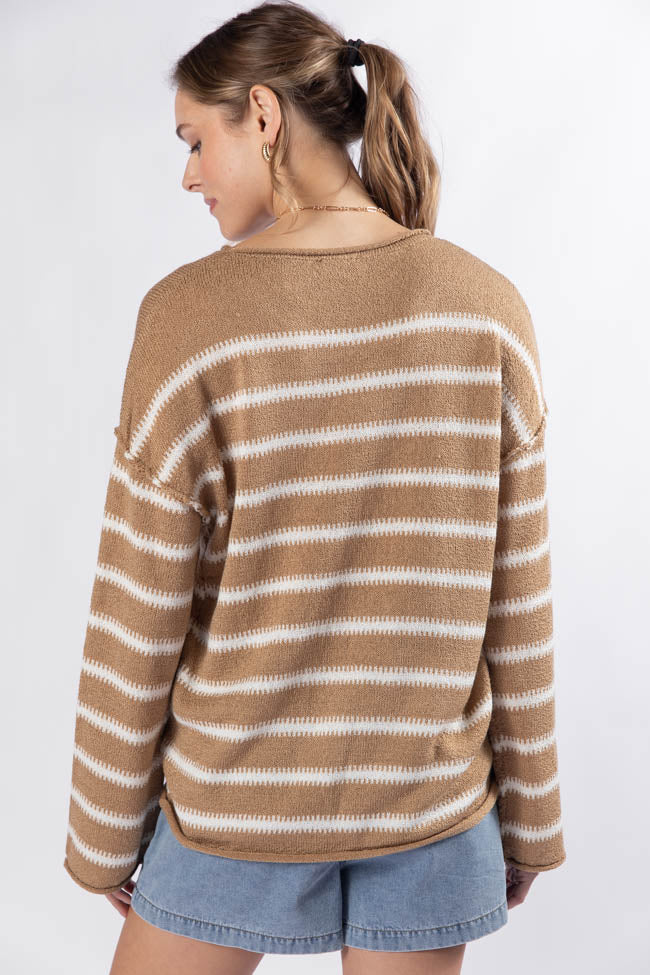 Road Trip Tan and Ivory Striped Sweater FINAL SALE - Image 5
