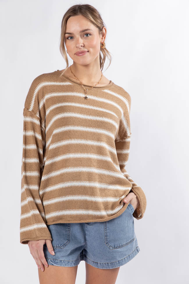 Road Trip Tan and Ivory Striped Sweater FINAL SALE - Image 3