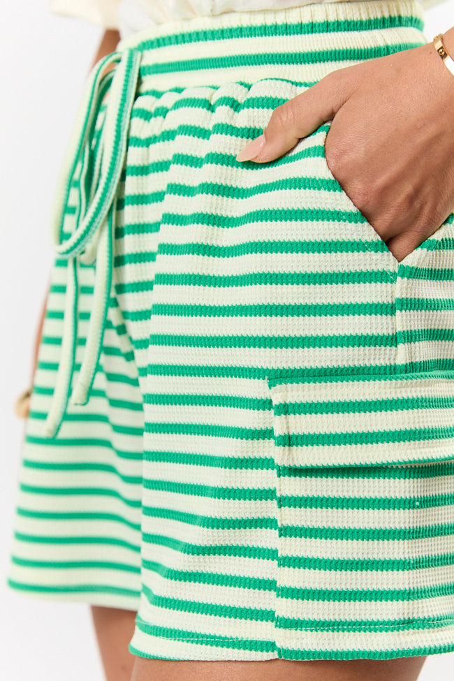 I Belong Green Striped Ribbed Knit Shorts FINAL SALE - Image 3