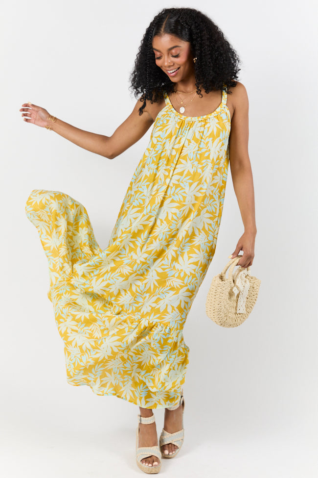 Painting The Sky Yellow Leaf Print Maxi Dress FINAL SALE