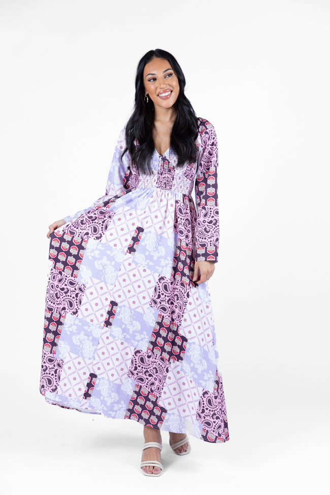 Falling Petals Purple Patchwork Printed Maxi Dress FINAL SALE