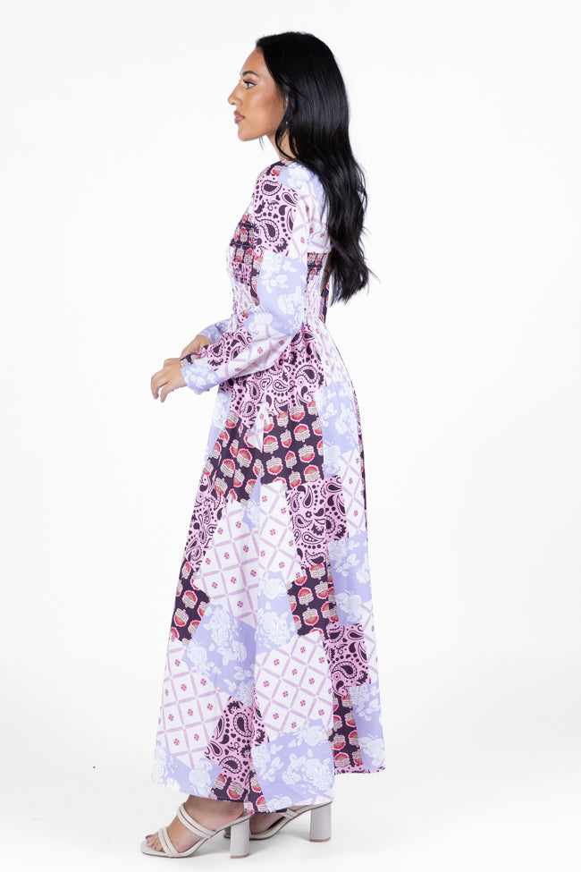 Falling Petals Purple Patchwork Printed Maxi Dress FINAL SALE - Image 6