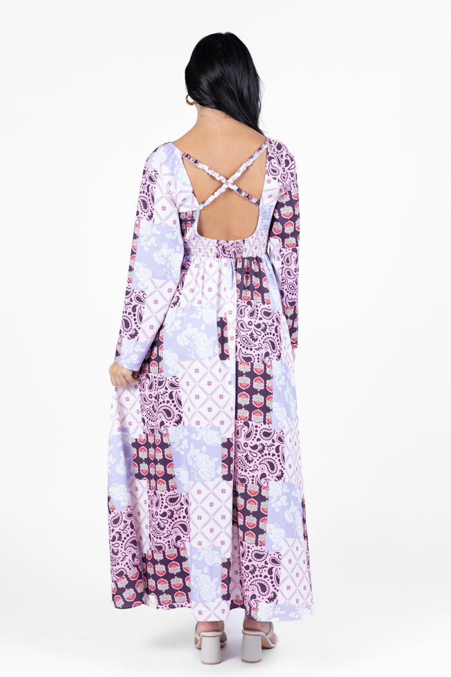 Falling Petals Purple Patchwork Printed Maxi Dress FINAL SALE - Image 7