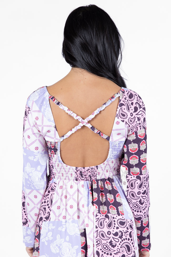 Falling Petals Purple Patchwork Printed Maxi Dress FINAL SALE - Image 2