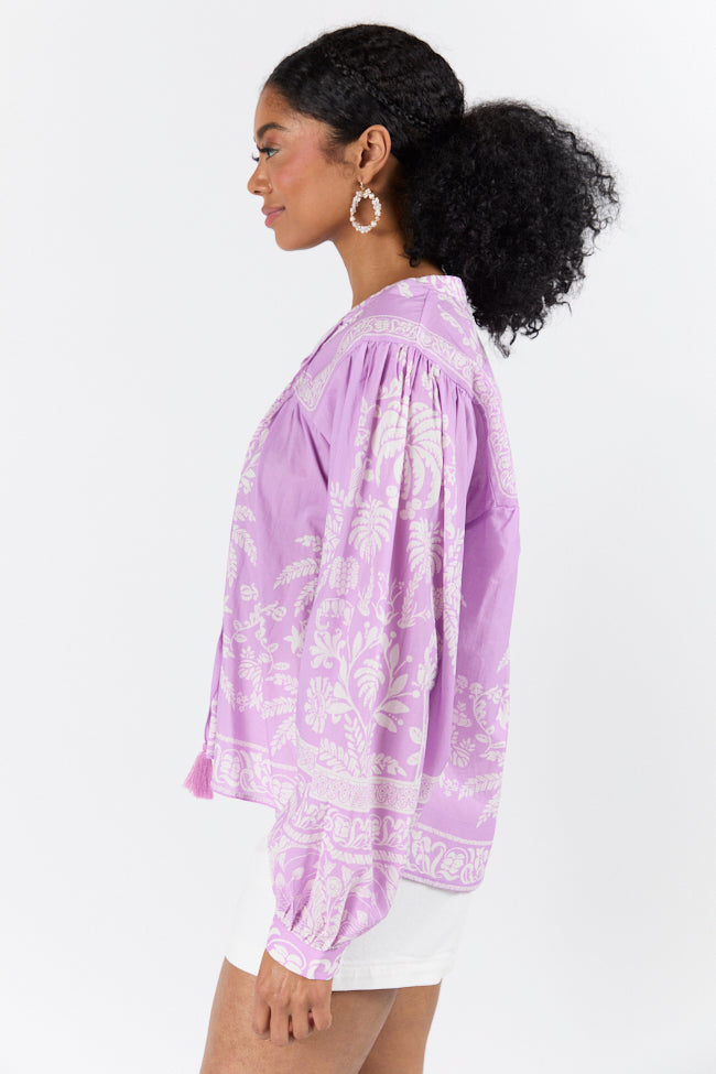 Unspoken Grace Purple Multi Printed Long Sleeve Blouse FINAL SALE - Image 4