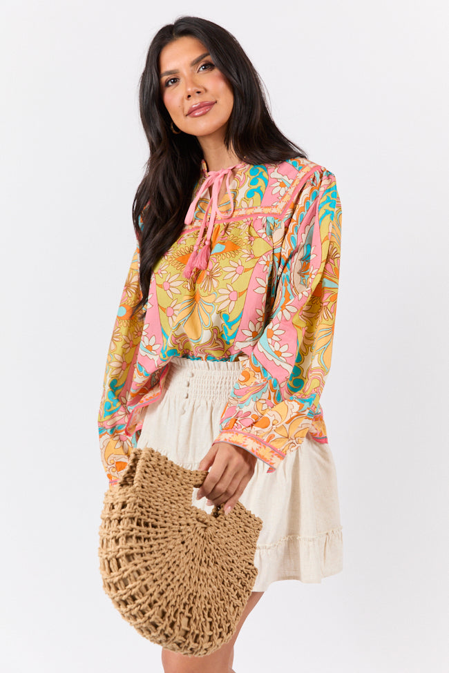 Mosaic Gardens Purple Printed Long Sleeve Blouse FINAL SALE