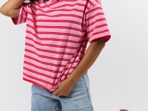 Between The Lines Pink and Red Oversized Striped Tee FINAL SALE