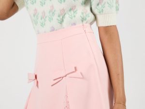 Back To You Blush Bow Detail Lace Inset Mini Skirt FINAL SALE