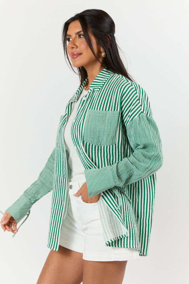 Daybreak Dreams Green Gauze Multi Stripe Button Down Top FINAL SALE - Image 5