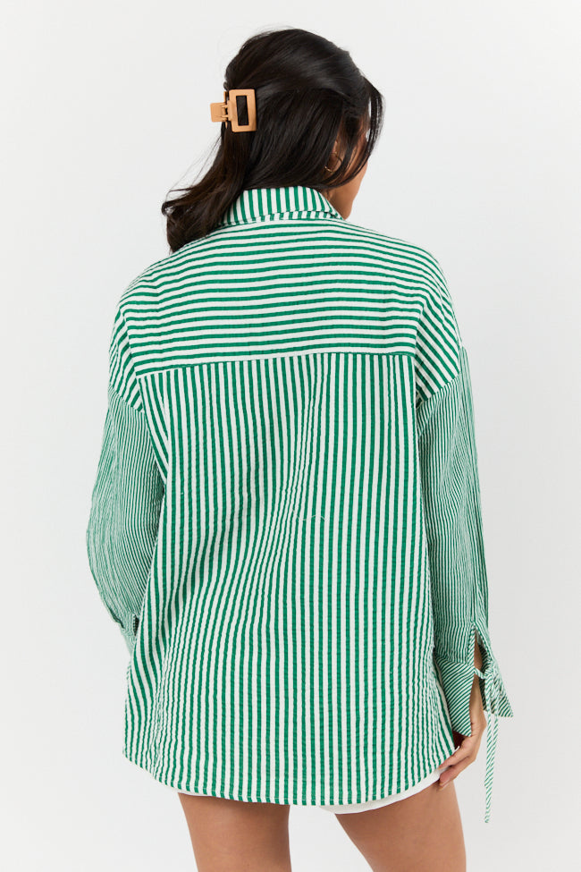 Daybreak Dreams Green Gauze Multi Stripe Button Down Top FINAL SALE - Image 6