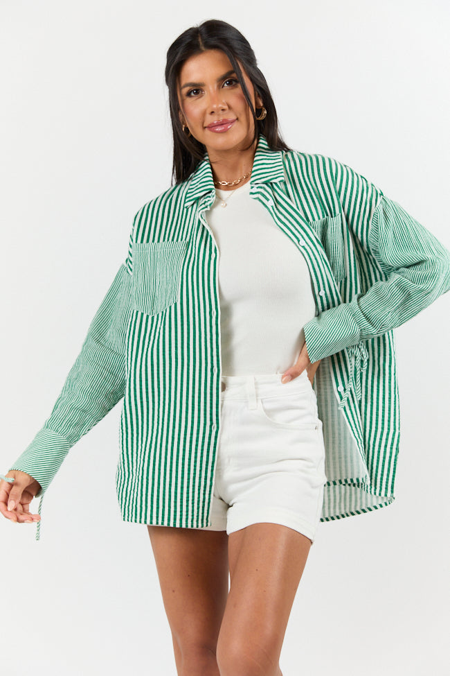Daybreak Dreams Green Gauze Multi Stripe Button Down Top FINAL SALE