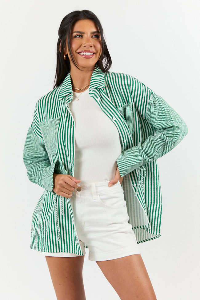 Daybreak Dreams Green Gauze Multi Stripe Button Down Top FINAL SALE - Image 4