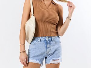 Cruise Away Brown Collared Sweater Tank FINAL SALE