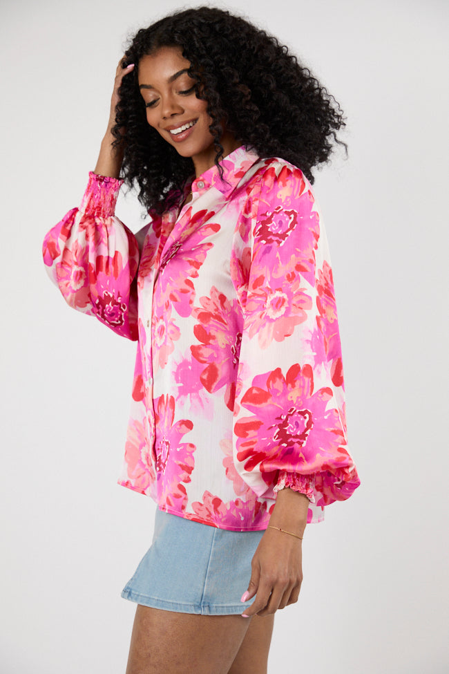 I've Been Waiting Rose Floral Satin Button Down Blouse FINAL SALE - Image 4