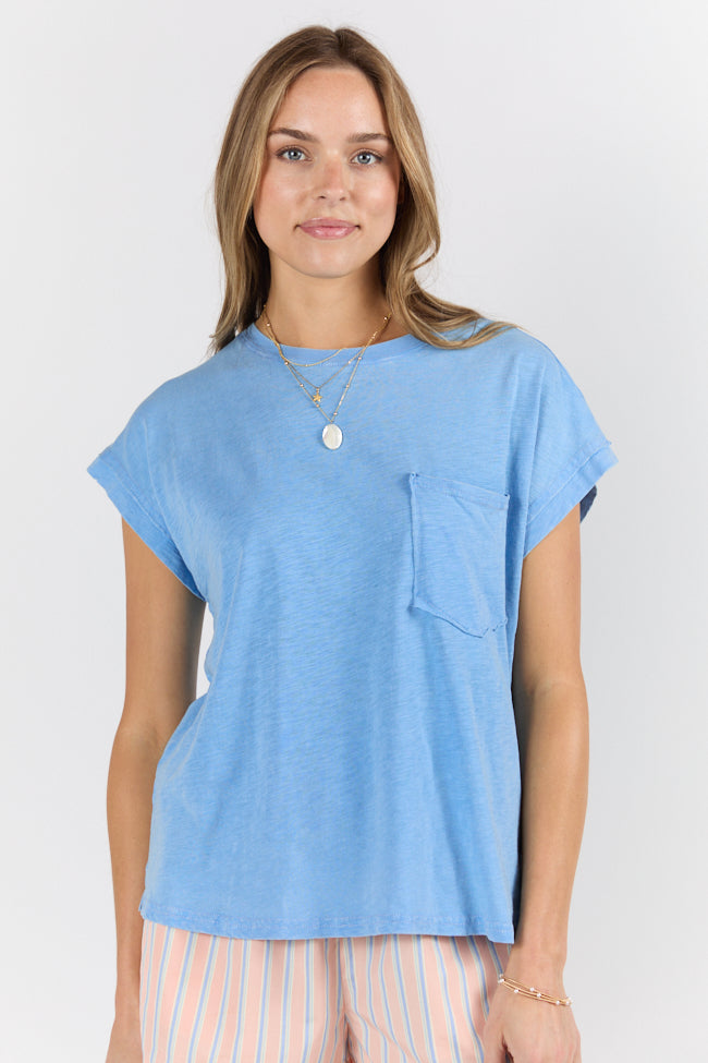 All Washed Up Blue Knit Pocket Tee FINAL SALE - Image 3