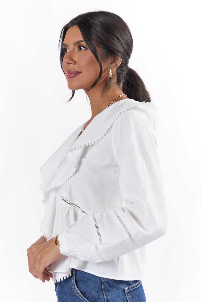 Burn The Breeze Ivory Ladder Detail Ruffle Front Blouse FINAL SALE - Image 3