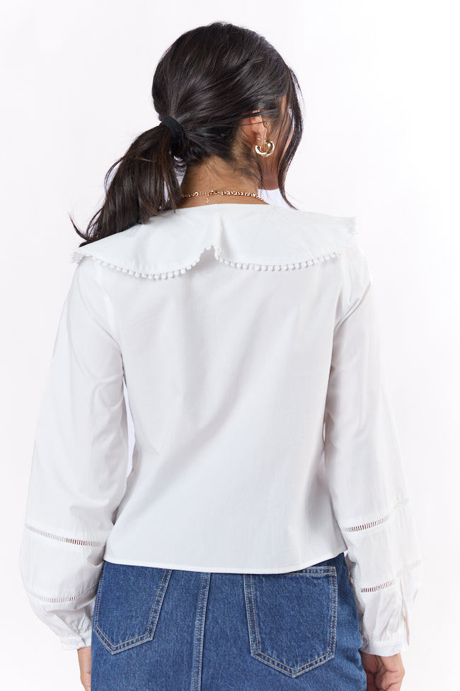 Burn The Breeze Ivory Ladder Detail Ruffle Front Blouse FINAL SALE - Image 4